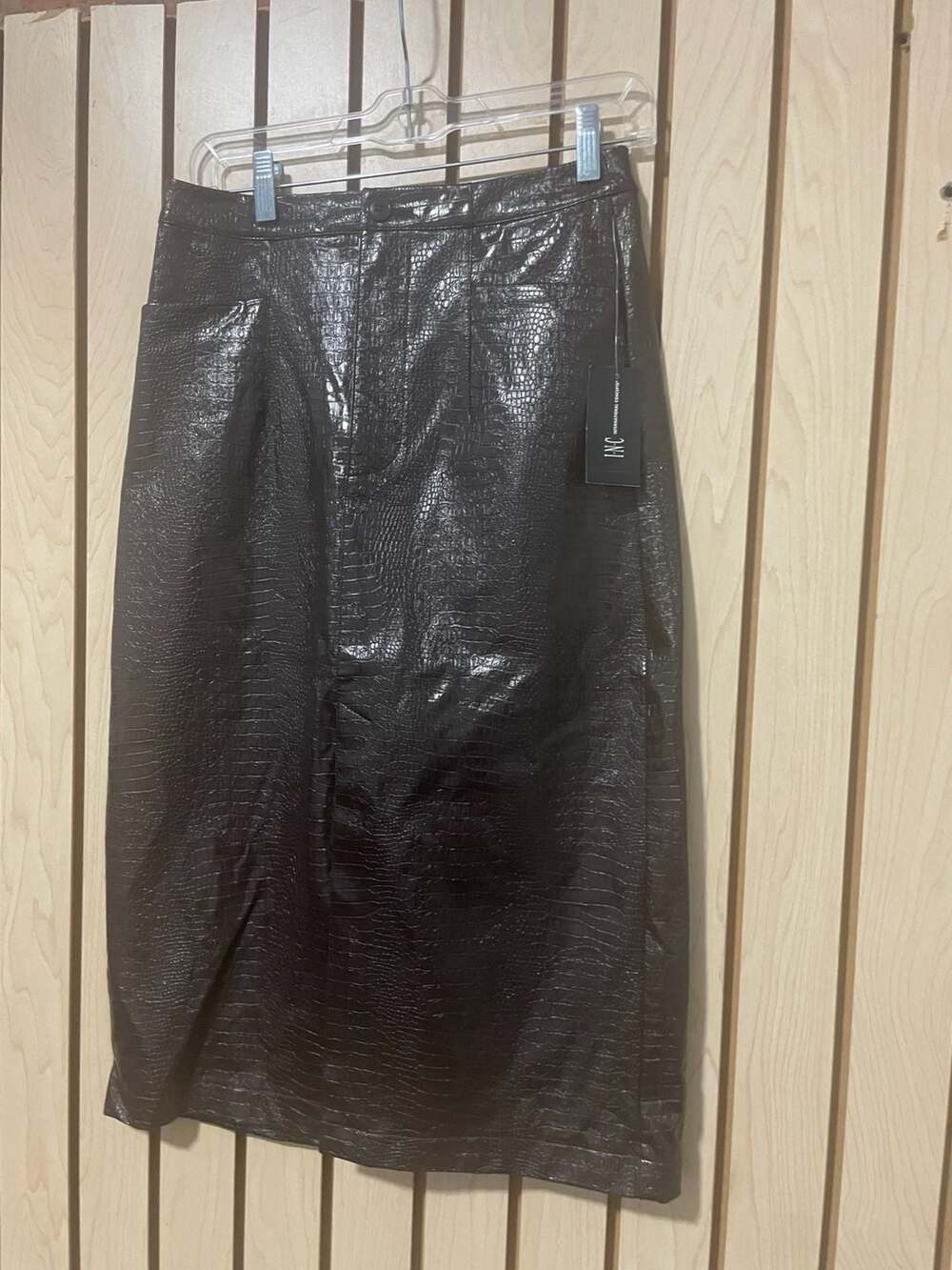 INC International Concepts Faux Leather Croc Embossed Midi Skirt Size 2
